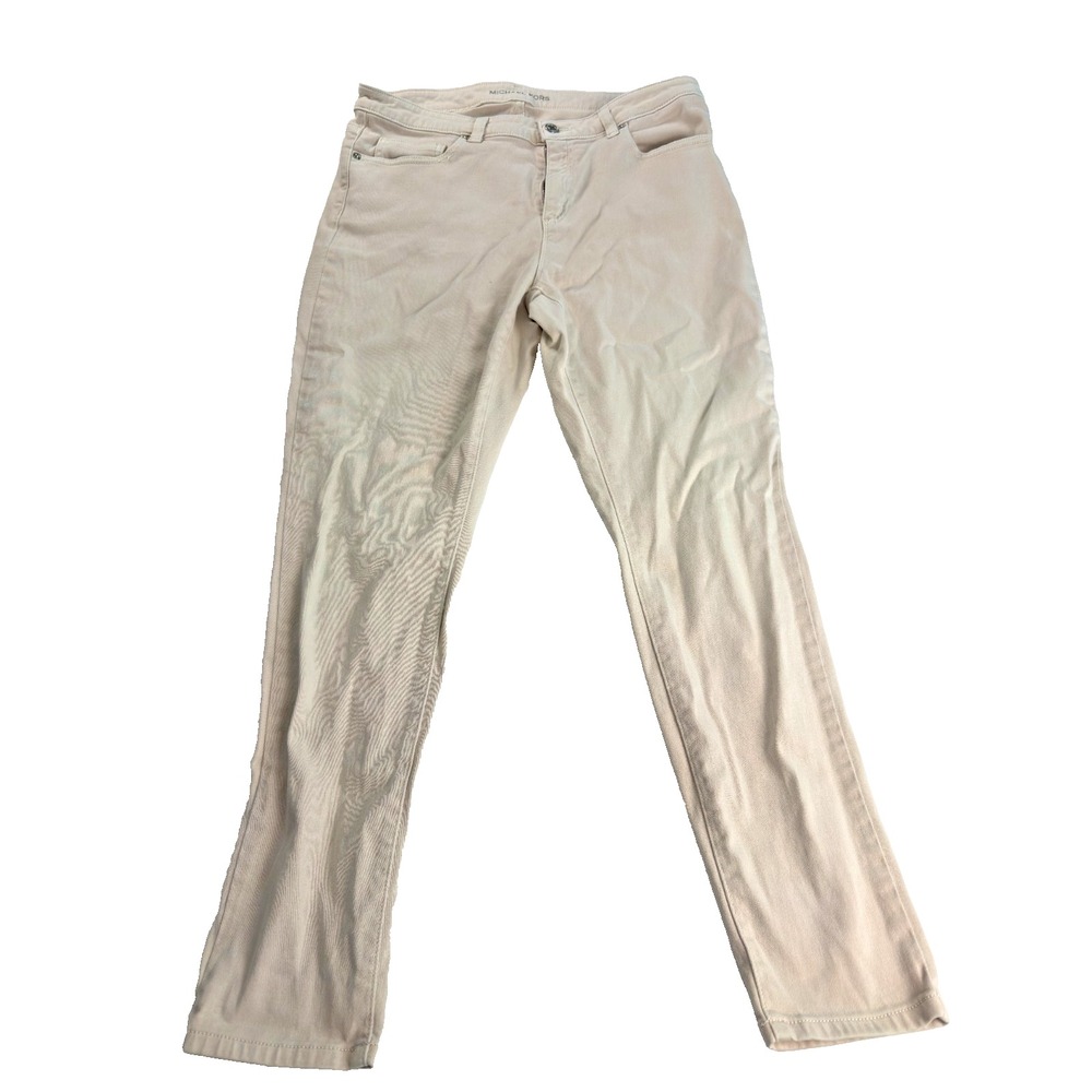 Michael Kors Izzy Skinny Jeans Womens 12 Stone Khaki Stretch Mid Rise 25854MK